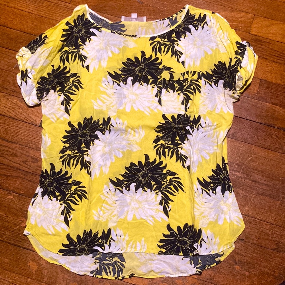 Yellow floral Loft short sleeve top size L